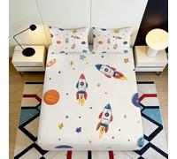 Drap Housse fusée Spatiale imprimée 3D Microfibre Grande Poche antidérapant Chambre Jeunesse enveloppe complète Protection Matelas 160x200x25cm