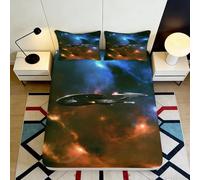 Drap Housse Galaxie Ciel étoilé Microfibre Impression 3D Housse de Matelas Nébuleuse Cosmique Décoration Chambre Lavable 90x200x25cm