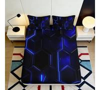 Drap Housse Hexagone futuriste 3D imprimé Microfibre Poche Profonde Literie Chambre Sci-FI Protection Matelas Fitted Cover Antidérapant Lavable 160x200x25cm
