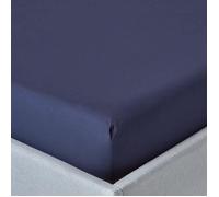 HOMESCAPES Drap Housse 120x190 cm, Bonnet 30 cm et Jupe élastique, 100% Coton égyptien 200 Fils, Coloris Bleu Marine