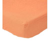 Drap-housse - HOMESCAPES - Orange - Lin lavé et coton - 140 x 190 cm - Grand bonnet