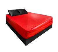 Drap-Housse Imperméable Vinyle V2 - Queen 152 x 203 cm | Protège-Matelas Vinyle Premium 0,3 mm | Base Antidérapante Floquée | Rouge | Poche 40 cm | Poches Latérales & Anneaux D