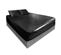 Drap-Housse Imperméable Vinyle V2 - Queen 152 x 203 cm | Protège-Matelas Vinyle Premium 0,3 mm | Base Antidérapante Floquée | Noir | Poche 40 cm | Poches Latérales & Anneaux D