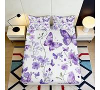 Drap Housse Impression 3D Papillons Violets Fleur Microfiber Poche Profonde Antidérapant Chambre Literie Papillon Violet Mattress Fitted Cover Lavable 90x200x25cm