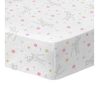 Drap-housse imprimé 100% coton, disney home bambi flowers blanc 90X190