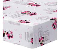 Drap-housse imprimé 100% coton, disney home minnie shopping blanc 90X190