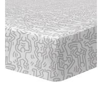 Drap-housse imprimé 100% coton, keith haring red love blanc/gris 90X190