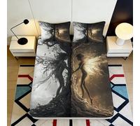 Drap-Housse Imprimé 3D Arbre de Vie Amoureux Microfibre Grande Profondeur Tout Enveloppant Parure Protection Matelas Ombre d’Arbre 140x200x25cm