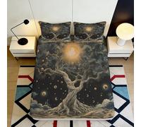 Drap Housse Imprimé 3D Arbre Étoilé Microfibre Poche Profonde Antidérapant Linge de Lit Chambre Arbre Étoilé Protège Matelas Enveloppant 90x200x25cm