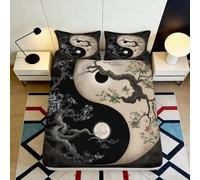 Drap Housse imprimé 3D Arbre Yin Yang Microfibre Deep Pocket Chambre Arbre Yin Yang Mattress Fitted Cover antidérapant Lavable pour Adultes 90x200x25cm