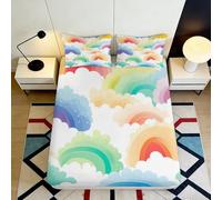 Drap Housse Imprimé 3D Arc-en-Ciel Nuage Microfibre Poche Profonde Antidérapant Linge de Lit Housse Matelas Arc-en-Ciel Nuage Adultes Adolescents 140x200x25cm