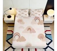 Drap-Housse Imprimé 3D Arc-en-Ciel Nuage Microfibre Profondeur Élastique Antidérapant Housse de Matelas Rainbow Lavable 140x200x25cm