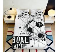 Drap-Housse imprimé 3D But de Football Noir Blanc Microfibre protège-Matelas Filet Soccer Lavable Chambre ado Adulte 90x200x25cm
