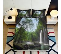 Drap Housse imprimé 3D Cascade Forêt Microfibre Grande Profondeur Ensemble Literie Chambre Drap Forêt Matelas Fitted Cover Antidérapant Lavable 200x200x25cm