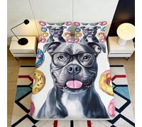 Drap Housse imprimé 3D Chien Donuts Microfibre Poche Profonde antidérapant literie Chambre Housse Matelas Chien Lavable 200x200x25cm