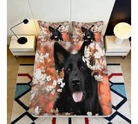 Drap Housse imprimé 3D Chien Noir Microfibre Poche Profonde antidérapant Chambre lit Lavable Couverture Fitted Matelas Fleurs 140x200x25cm