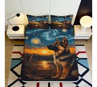 Drap Housse imprimé 3D Ciel étoilé Berger Allemand Microfibre protège-Matelas déco Chambre antidérapant Lavable pour Maison Studio 120x200x25cm