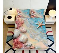 Drap-Housse Imprimé 3D Coquillage Océan Microfibre Antidérapant Bord Élastique Housse Matelas Étoile de Mer Lavable 90x200x25cm