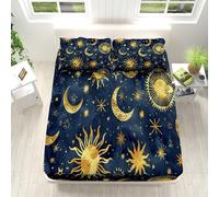 Drap-Housse Imprimé 3D Croissant De Lune Soleil Étoiles Parure De Lit Drap Imprimé 140x200cm avec Deux Taies d'oreiller 65x65cm Or Poche de 30 cm de Profondeur Confortable Et Doux