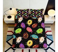 Drap Housse Imprimé 3D Donuts Microfibre Poche Profonde Antidérapant Chambre Donuts Colorés Mattress Fitted Cover Lavable Cadeau 160x200x25cm