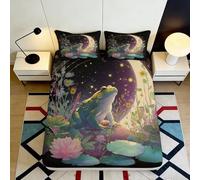 Drap Housse imprimé 3D Grenouille étoilée Microfibre Grande Poche antidérapant literie Chambre Grenouille étoilée Housse Matelas Lavable 180x200x25cm