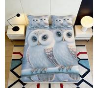 Drap-Housse imprimé 3D Hibou Microfibre Poche Profonde Linge de lit Chambre Housse équipée pour Matelas Hibou Antidérapant Enveloppement Complet Lavable Adultes Ados 90x200x25cm