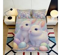 Drap-Housse Imprimé 3D Lapin Mignon Œuf Microfibre Grande Profondeur Antidérapant Chambre Couverture Complète Pâques Mattress Fitted Cover 90x200x25cm