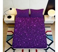 Drap-Housse imprimé 3D léopard Violet Microfibre Orange Sauvage Housse de lit antidérapante pour Chambre d’hôtes ou Maison 90x200x25cm