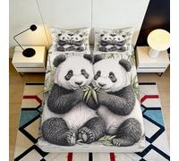 Drap-Housse imprimé 3D Motif Panda Microfibre Grande Profondeur antidérapant Panda Mattress Fitted Cover Lavable Ensemble Linge de lit Maison 90x200x25cm