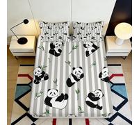 Drap Housse imprimé 3D Motif Panda Microfibre Poche Profonde antidérapant Linge de lit Chambre Protection Matelas Panda Lavable 90x200x25cm