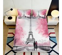 Drap Housse imprimé 3D Motif Paris Microfibre Poche Profonde literie Chambre Housse Matelas Paris antidérapant Lavable 160x200x25cm