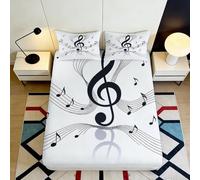 Drap-Housse imprimé 3D Notes de Musique Microfibre Grande Profondeur Antidérapant Enveloppant Parure de lit Music Mattress Fitted Cover pour Chambre Tous âges 160x200x25cm