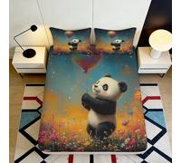 Drap-Housse imprimé 3D Panda Microfibre Poche Profonde antidérapant Linge lit Chambre Panda Housse de Matelas Lavable Maison 140x200x25cm