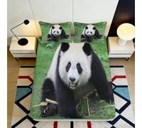Drap Housse Imprimé 3D Panda Microfibre Poche Profonde Antidérapant pour Adulte Linge Lit Panda Protège-Matelas Enveloppement Total Lavable 160x200x25cm