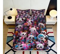 Drap-Housse imprimé 3D Panda Mignon en Microfibre, Ensemble literie Chambre, Grande Poche, Housse Matelas Panda antidérapante, Respirant pour Adultes Ados 90x200x25cm