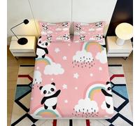 Drap Housse imprimé 3D Panda Mignon Microfibre Poche Profonde antidérapant Nuage Arc-en-Ciel Panda protège-Matelas pour Chambre literie Tous âges 140x200x25cm