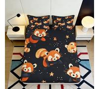 Drap Housse imprimé 3D Panda Roux Mignon Microfiber Poche Profonde antidérapant literie Chambre Panda Roux Mattress Fitted Cover Lavable Adulte 140x200x25cm