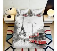 Drap Housse imprimé 3D Paris Microfibre Poche Profonde Linge de lit Chambre Housse Matelas Paris antidérapante Ourlet élastique Lavable pour Adultes 200x200x25cm