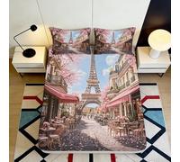 Drap-Housse imprimé 3D Paris Microfibre Poches Profondes Antidérapant Linge de lit Chambre Protège-Matelas Paris 160x200x25cm
