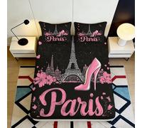 Drap Housse Imprimé 3D Paris Tour Eiffel Microfibre Antidérapant Profonde Poche Paris Couvre-Matelas Enveloppant Lavable Parure Chambre 140x200x25cm