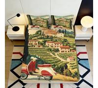 Drap Housse Imprimé 3D Paysage Italien Microfibre Grand Bonnet Chambre Ensemble Paysage Italien Mattress Fitted Cover Antidérapant Lavable 160x200x25cm