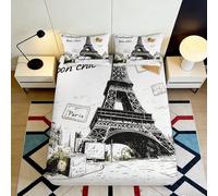Drap Housse imprimé 3D Paysage Paris Microfibre Full Wrap Poche Profonde Protection Matelas Paris Chambre 140x200x25cm