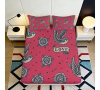 Drap Housse Imprimé 3D Roses Hirondelle Microfibre Antidérapant Coin Profond Chambre Couvre-Matelas Roses Hirondelle pour Adultes 140x200x25cm