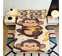 Drap Housse imprimé 3D Singe Cartoon Microfibre Poche Profonde antidérapant literie Chambre Housse Matelas Singe Lavable enveloppe complète 90x200x25cm