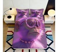 Drap Housse Imprimé 3D Singe Violet Tendance Microfibre Poche Profonde Literie Chambre Singe Moderne Mattress Fitted Cover Antidérapant Lavable Protection Matelas 90x200x25cm