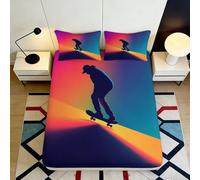 Drap Housse imprimé 3D Skateboard Microfibre Poche Profonde antidérapant Chambre Parure Skateboard Housse Matelas pour ado 200x200x25cm