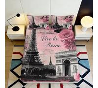 Drap-Housse Imprimé 3D Style Paris Microfibre Poche Profonde Parure Lit Chambre Paris Matelas Fitted Cover Antidérapant Lavable 140x200x25cm