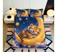 Drap Housse Imprimé 3D Tiger Moon Microfibre Douce Résistant Aux Rides | Couture Précise Cadeau Chambre Microfibre Douce Décor Chambre Anti-Froissement140x200x25cm
