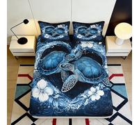 Drap Housse Imprimé 3D Tortue de Mer Microfibre Grande Profondeur Chambre, Protection Matelas Enveloppant Motif Océan pour Adulte/Jeune, Lavable Antidérapant 180x200x25cm