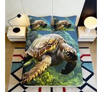 Drap Housse imprimé 3D Tortue de mer Microfibre Poche Profonde antidérapant Housse Matelas Chambre Adultes Jeunes 180x200x25cm